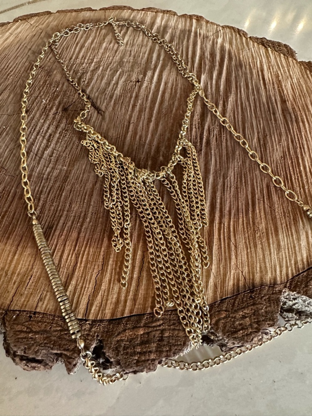 Gold Multi-Chain Fringe Statement Necklace - Women Jewelry